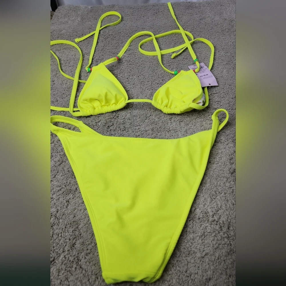 Women's Bright Yellow Bikini Top & Bottom With Beads - Wild Fable - M (8-10) - Picture 7 of 16